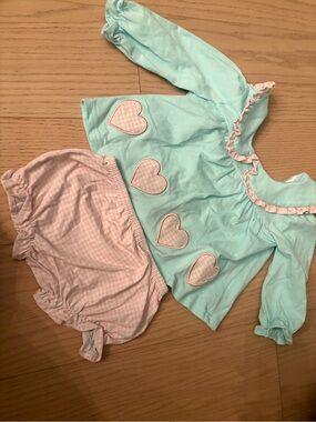 Toddler Heart Appliqué Top and Pink Gingham Bloomers Set